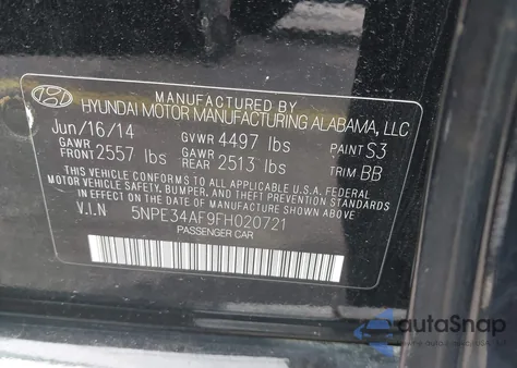 2015 Hyundai Sonata Limited z USA, uszkodzony, nr VIN 5NPE34AF9FH020721